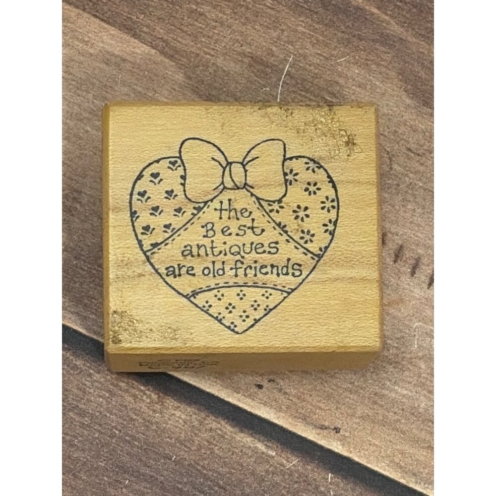 PSX C-907 ANTIQUES & OLD FRIENDS  WOOD MOUNTED RUBBER STAMP HEART BOW